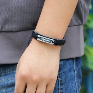 3/$35 NWT Men’s Black Leather Cross Bracelet Metal Plaque Cord Wrap Cuff Jewelry